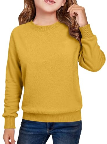 Pull à col rond pour filles - Doublure en polaire - Chaud - Manches longues - Doublure en laine - Pull décontracté - Doux et confortable - Couleur unie