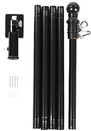 Elprico Kit de Mât de Drapeau de 6 Pieds, Mât de Drapeau Mural en Acier Inoxydable, Mât Rotatif Anti-emmêlement Résistant aux Intempéries avec Support Réglable pour L'extérieur de la (BLACK)