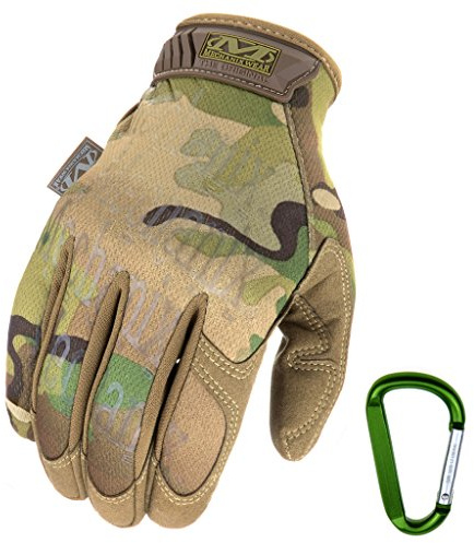 Mechanix Wear ORIGINAL Einsatz-Handschuhe, atmungsaktiv & abriebfest + Gear-Karabiner, Original Glove in Schwarz, Coyote, Multicam/Größe S, M, L, XL (M, Multicam)