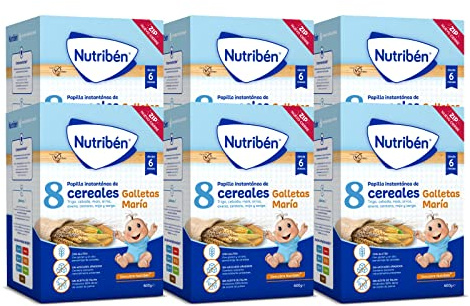 Nutribén Papilla 8 Cereales Galletas María, Cereales Bebé, +6m, 6x600g