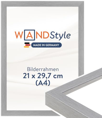 WANDStyle tavelram silver DIN A4 21x29,7 cm av trä i modern stil för upphängning, affischram Made in Germany, perfsilvert för certifikat - H950