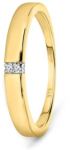 Miore Anello di fidanzamento da donna con diamante 0,02 carati con 4 diamanti brillanti in oro giallo 9 carati/oro 375, Metallo, Diamante