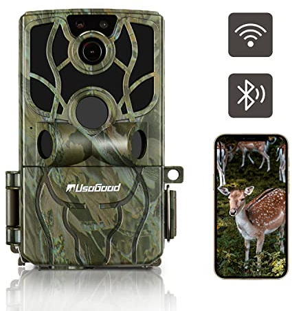 usogood 4K 48MP WiFi Wildlife Camera, Trail Camera with Night Vision Motion Activated, 120° Detection, Includes 32GB Memory Card & 8 AA Batteries, IP66 Waterproof for Hunting and Wildlife Monitoring