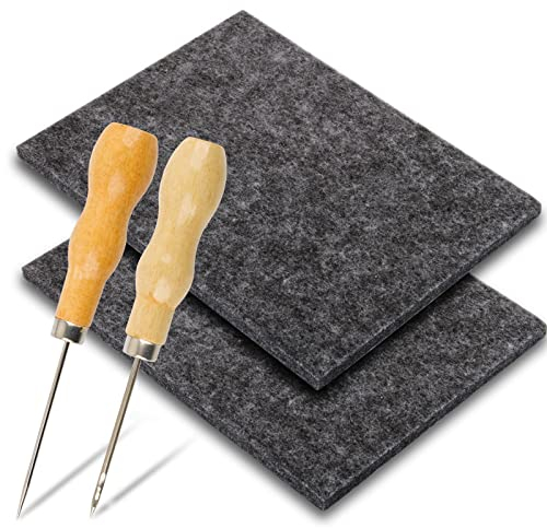 2Pcs Tampons Feutrage pour Poinçons avec 2 Punaises en Bois Aiguille Piquer et Tapis Feutré Tapis de Piquage Enfant Adultes Fabrication Artisanale