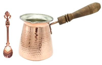 Cafetière turque en 5 tailles, cafetière grecque arabe d'épaisseur,En cuivre martelé massif gravé à la main,Cezve Ibrik Briki avec poignée en bois,Pour 2 à 8 personnes (4 tasses)