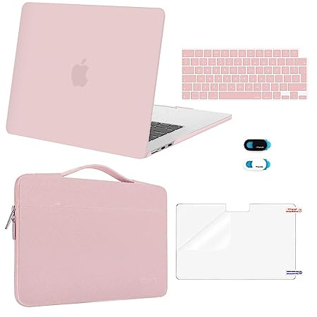 MOSISO Cover Compatibile con MacBook Air 15 Custodia M5 M4 M3 M2 2026-2023 A3448 A3241 A3114 A2941, Cover per Macbook Air 15 Pollici&Sleeve Borsa&Copritastiera&Pellicola&Copri Webcam, Rosa Baby