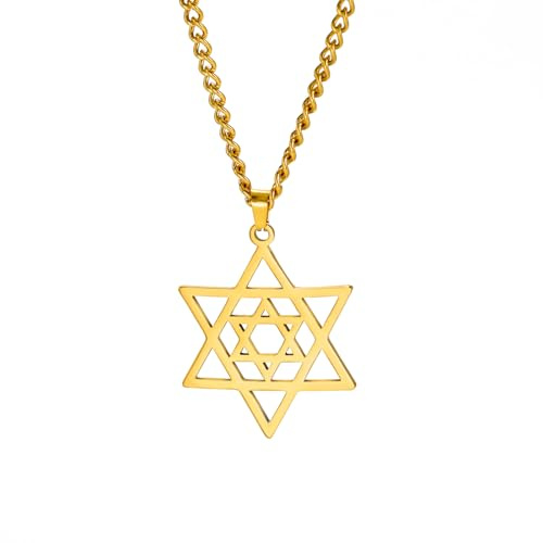 Dreamtimes Estrella de David Collares de acero inoxidable Hexagram Colgante Judío Collares Heart of Faith Estrella de David Joyería Judía para Mujeres Hombres (oro)