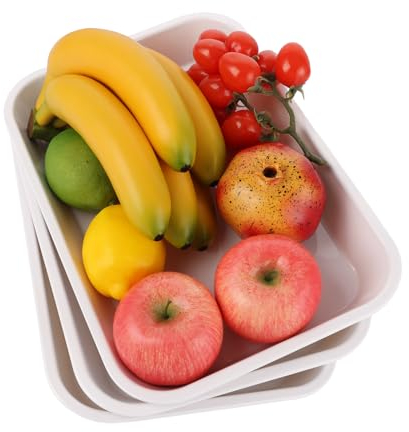 ASelected 3Pcs Plastics Serving Platters,35X24Cm Rectangular Plastic Restaurant Serving Tray Plastic Serving Tray,Reusable Food White Tray for Snacks, Food, Cookie and Entertaining Parties Party