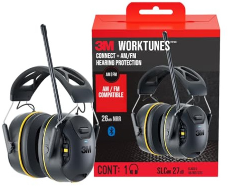 3M WorkTunes Connect + AM/FM Wireless Hearing Protector with Bluetooth Technology, Bluetooth Hearing Protection with a 26 dB Noise Reduction Rating