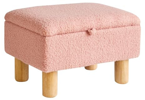 Aibiju Fußhocker mit Stauraum, gepolsterter osmanischer Hocker mit Teddyfell-Kunstfell, Sofa-Fußstütze zum Wechseln von Schuhen, Hocker für Wohnzimmer und Schlafzimmer, Pink YD-JD136P