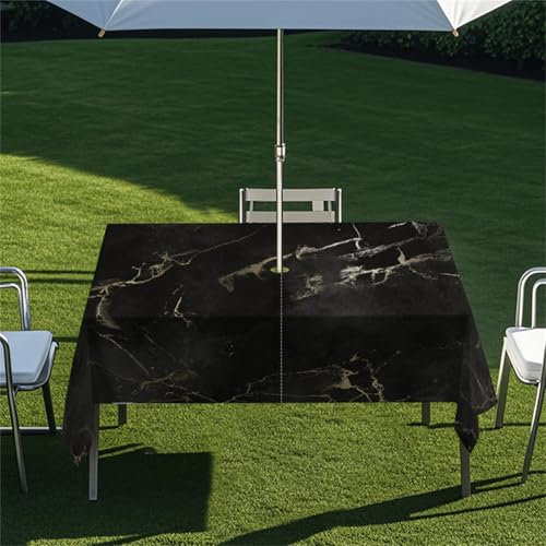 Fansu 3D Mantel Lavable con Cremallera y Agujero para Sombrilla, Mantel Mesa Rectangular Antimanchas y Impermeable para Jardin Exterior, Partido, Reuniones (Patrón de Piedras 7,213x152cm)