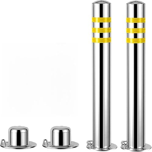 Dissuasori per parcheggio in acciaio inox, confezione da 2 pali barriera resistenti con nastro riflettente per una facile visibilità, ideali per vialetti, parcheggi e sicurezza residenziale