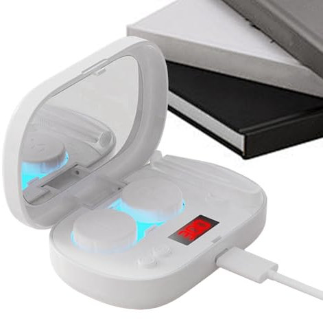 Pulitore ad ultrasuoni per lenti - Dispositivo di pulizia ad ultrasuoni portatile per lenti morbide - Custodia di pulizia intelligente ricaricabile 5 modalità per adulti e famiglia