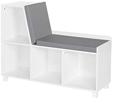 RiverRidge Kids Reading Nook and White Cubby Storage Bench with Comfy Cushioned Seat and Cubbies Toy Organizer, Pure White