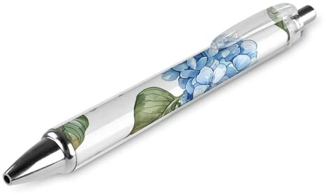 RTFGHJS Blue Hydrangea Pattern Ballpoint Pens Retractable Ball Point Pens Smooth 0.5mm Medium Writing Pen Black Ink Pen for Men Women 1 PCS