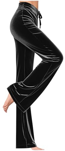 Velvet Trousers for Women UK Soft Velour Sweatpants Elegant Straight Leg Pants with Drawstring High Waisted Velour Lounge Pants Solid Yoga Wide Leg Trousers