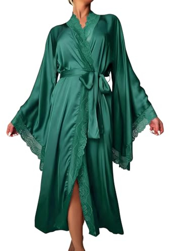Accappatoio Uomo Doccia - Vestaglia in Raso per Elegante A Maniche Lunghe con Bordo in Pizzo Accappatoio per La Casa E per Il Tempo Libero (Green M)