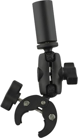 EasyByMall Soporte de abrazadera ajustable para escaleras y barandillas de RV, adaptador de tubo redondo de aleación de aluminio con ajuste de ángulo, color negro