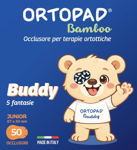 MASTER AID Ortopad Buddy Junior - Cerotti Colorati Oculari per Bambini - Cerotto Occlusore Occhio Bambini per il Trattamento di Occhio Pigro e Strabismo - 1 Confezione da 50 Pezzi - 6,7 x 5 cm