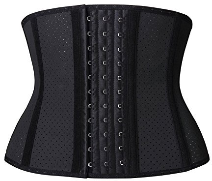 YIANNA Kurzer Torso-Taillentrainer Korsett für Bauchkontrolle, Unterbrustsport, Workout, Sanduhr, Body Shaper, Schwarz (9 Knochen, atmungsaktiv), XXL