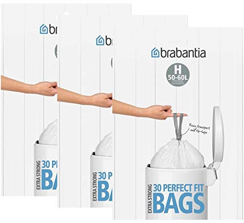 Brabantia Bin Liners, Size H, 50-60 L - 30 Bags (3 Pack)