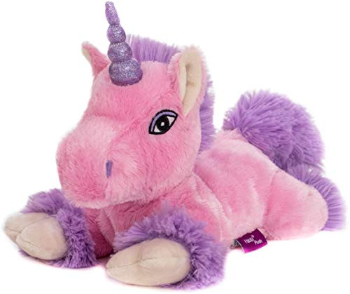 Habibi Plush Premium – 1920 unicornio rosa con cuerno de purpurina con cojín de granos extraíble/bolsa de calor para calentar en microondas y horno
