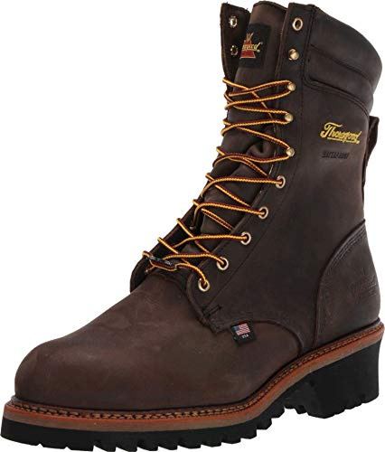 Thorogood Logger Series 9” Waterproof Steel Toe Work Boots for Men - Premium Leather with Storm Welt Construction and Slip-Resistant Vibram Outsole; EH Rated, Studhorse Brown - 11 M US