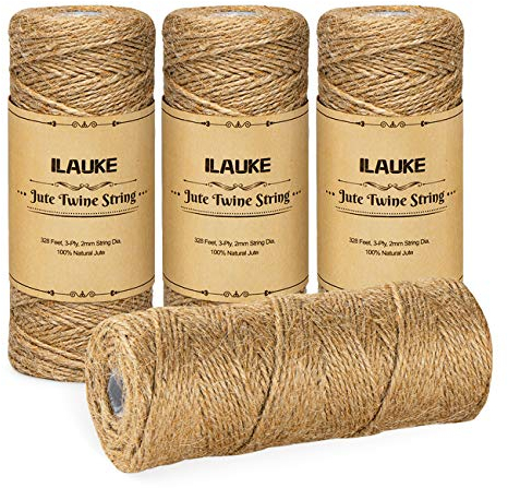 ilauke Jute Twine, Total 1300 Feet Natural Christmas Jute String, 2mm 3 Ply Art Craft Garden Twine Jute Rope for Floristry, DIY Gift Packing, Gardening Bundling and Wedding Decorating