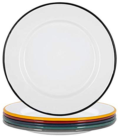 Argon Tableware Enamel Dinner Plates - 25.5cm - Pack of 6 - Multicoloured Dining Plates Lightweight Camping Large Dinner Dish for Appetisers, Starters, Mains, Sides, Desserts