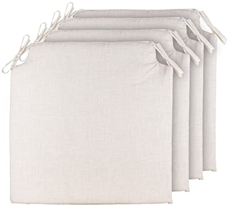 TIENDA EURASIA Pack 4 Cojines para Sillas de Terraza | Funda Lavable | Relleno Esponja | Estampados Lisos con 2 Cintas de Sujeción | 40 x 40 x 3 cm