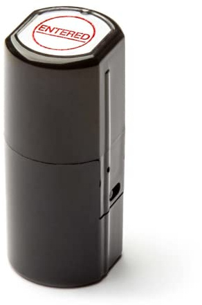 Round Self Inking Rubber Stamps, Copy, Entered, Late, Posted, OK Phrase in Circle Stamper with Vibrant Red Ink (Entered)
