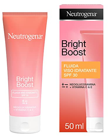 Neutrogena Bright Boost Feuchtigkeitsspendendes Gesichtsfluid LSF 30, Gesichtscreme SPF 30, Aufhellende Gesichtscreme mit regenerierendem Neoglucosamin, Anti-Flecken-Gesichtscreme für alle Hauttypen,