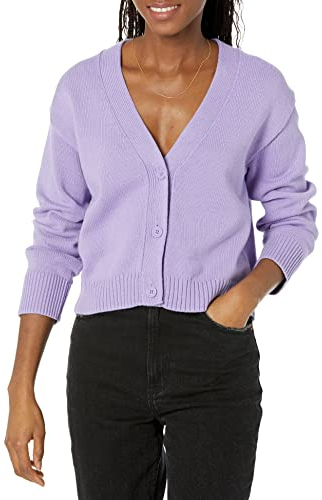 Amazon Essentials Damen Kurzer Cardigan mit V-Ausschnitt in lockerer Passform, Purpur, M