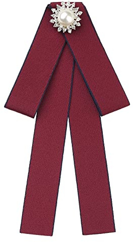 Elerevyo Women's Bow Brooches Pre-Tied Ribbon Elegant Brooch Pin Bow Tie Burgundy One Size