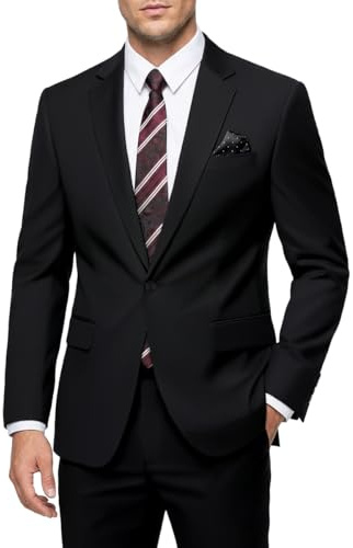 WYWK Men's 2 Piece Suit Slim Fit - One Button Jacket Pants with Tie and Pocket Square, Suits for Men Wedding Business Party Black