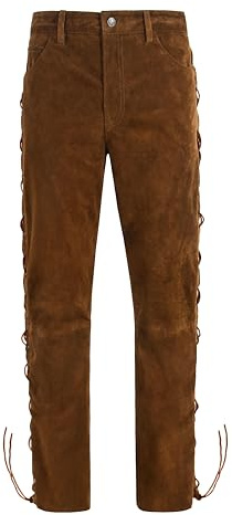 Men's Biker Laced Leather Trouser Tan Cow Suede Motorcycle Style Leather Pants 00126 (US, Waist, 36, Regular, Tan)