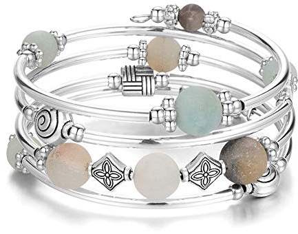 FULU AUTUMN Bracelet de Perles en Argent pour Femme-Bijoux Bohème Multicouches-Cadeau Fete Des Meres pour Maman(09-G)