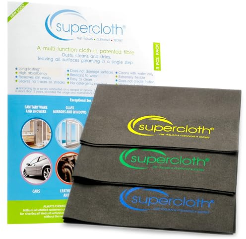 Supercloth® Premium Microfiber Cleaning Cloth for All-Purpose, Lasts Over 5 YEARS, Glasses Cleaning Cloth, Microfiber Cleaning Cloth for Cars, Magic Reusable Cloth Streak-Free 100% Made in Italy (3pk)