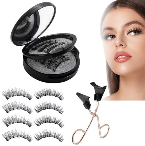 4 Pairs Magnetic Eyelashes Natural Look With Applicator - 3D False Lashes Partner Set, Easy to Wear and Remove, No Glue
