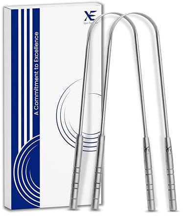 XE 2 Stück Zungenschaber in U-Form – Zungenschaber Edelstahl Metall zur Behandlung von Mundgeruch, Zungenreiniger für die Mundhygiene für Männer und Frauen