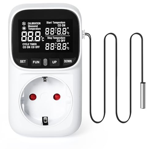 Prese di controllo digitale della temperatura, con timer europeo, termostato digitale, con timer, sonda sensore per serra, acquario, terrario
