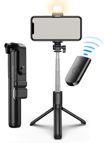 Palo Selfie Tripode para Movil,Tripode Movil Extensible,Trípode para Movil con Luz,Selfie Stick Móvil con Inalámbrico Control Remoto,360° Rotación Palo Selfie para Movil,Soporte de Trípode de Teléfono