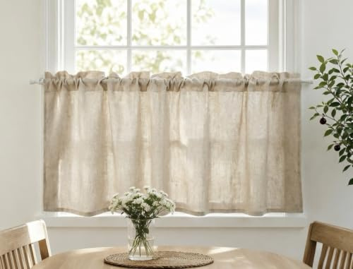 Daliena Fönstergardiner, ogenomskinlig, kort, fönstergardin, integritet, bistrogardin, linneutseende, gardiner, textur, köksgardiner, moderna gardiner, butik, enfärgad (B x H 150 x 45 cm