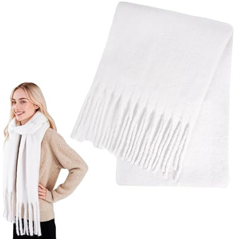 Damen Winter Schal- Strickschal Damen Weiß, Schals Für Damen Winter, Winterschal Damen Kuschelig, Oversized Fransen Poncho Kaschmir, Schal, Lang Großer Winterschal Trendige Stola-Schals Für Frauen