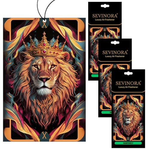 Deodorante per auto a forma di albero profumato, design leone, profumo Rainforest, confezione da 3 pezzi, deodorante premium per auto e decorazione