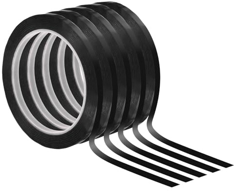 PATIKIL Vitt väggband 5 mm x 66 m, 5-pack tunt whiteboardband för grafiskt diagram markering gör-det-själv-konst, svart
