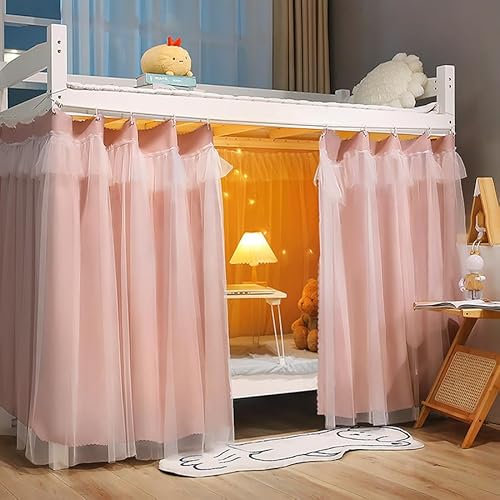 haozaikeji Bunk Bed Bottom Curtain Mid Sleeper Tent Bed Tent Canopy Dustproof Lightproof Pink Blackout Curtain Single Mosquito Net Student Dorm Sleep Privacy Protection Shading Cloth 2mx1.5m