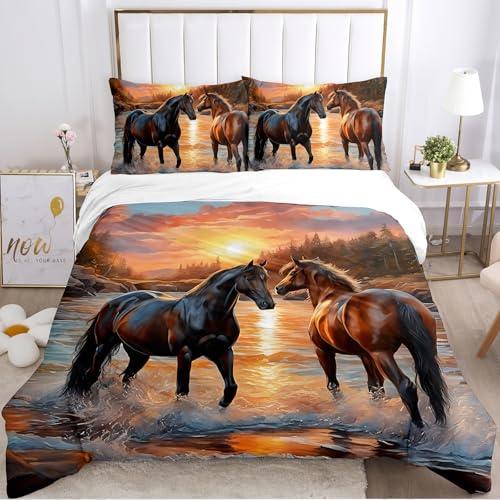 IUNTWEIE Juego de ropa de cama de 200 x 200 cm, diseño de caballos en 3D, con cremallera, microfibra muy suave y agradable, incluye 2 fundas de almohada de 50 x 75 cm (caballos-6, 200 x 200 cm)