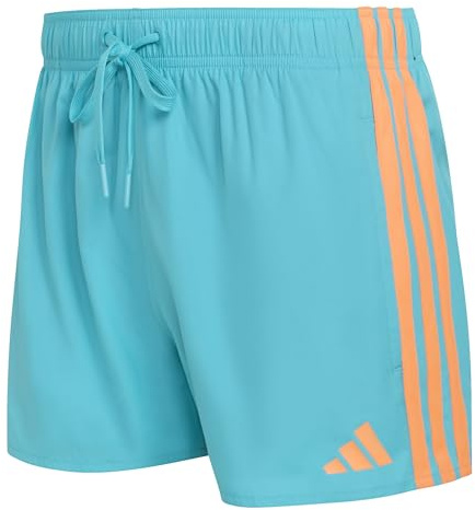 adidas Uomo 3 Stripes Swim Shorts 3 Inch, Lucid Cyan/Lucid Orange, L