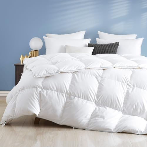 Dafinner Edredón con Temperatura Normal Cama 105, Manta de Lujo con 90% Plumón 330gr/m²，Nordica Cubierta de Algodón Oeko-Tex RDS 200 × 200cm